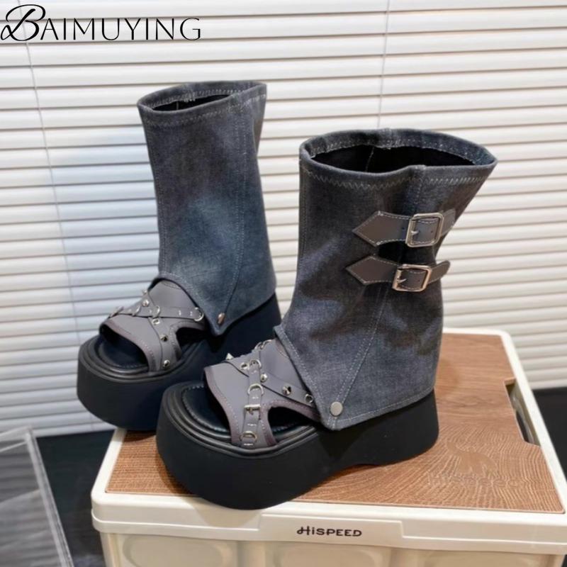 Fashion Platform Flat Sandals Women Slippers Cowboy Summer Boots Wedges Casual Shoes 2025 High Top Designer Open Toe High Heels Shoes