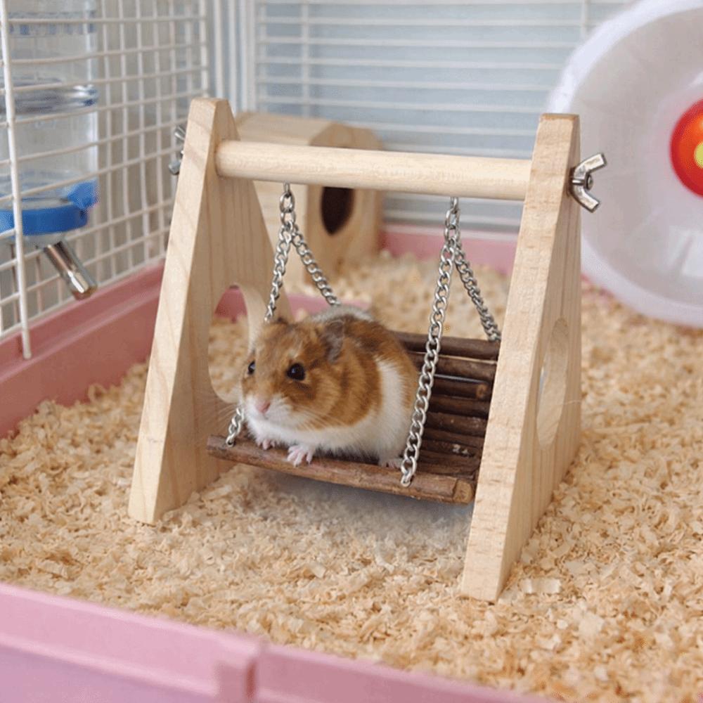 Funny Bite Resistant Wooden Hamster Swing Triangular Detachable Pet Hammock Natural Hamster Climbing for Gerbils Mice