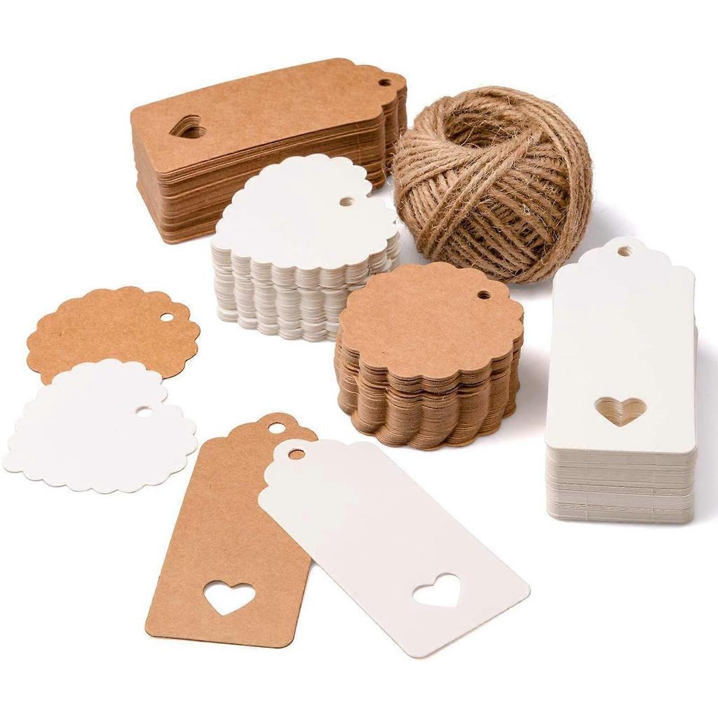 Geschenkanhänger, 200 Stück Kraftpapier-Anhänger Vintage Hochzeitsmitgebsel Braun Weiß Geschenkanhänger Rechteckig Gezackt Herz Anhänger Etiketten