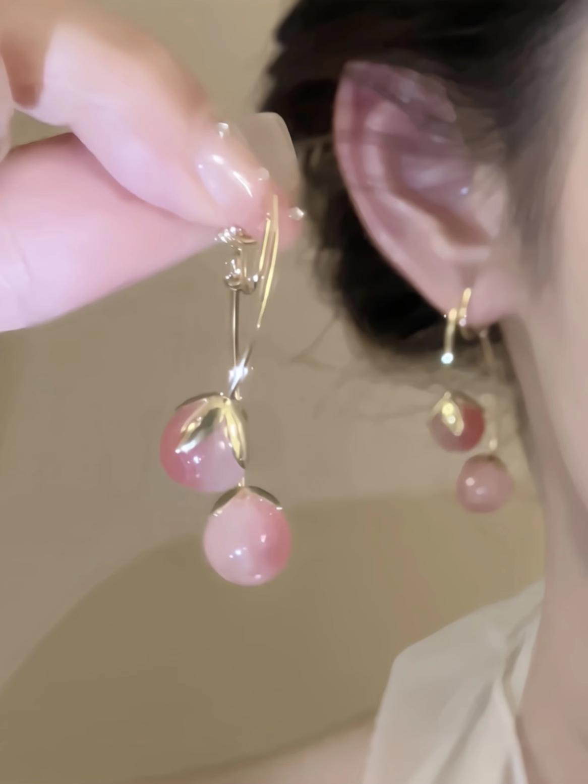 Cherry Pink French Luxury Drop Earrings