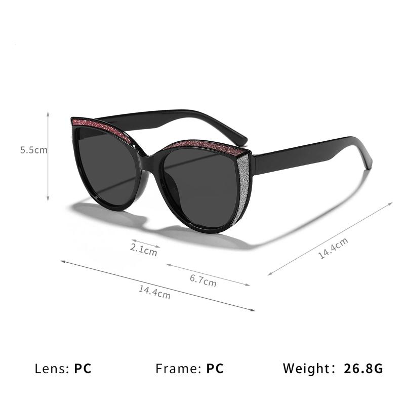 Women's Stylish Cat Eye Sunglasses with Glitter Black Frame Brown Lens for Chic Outings