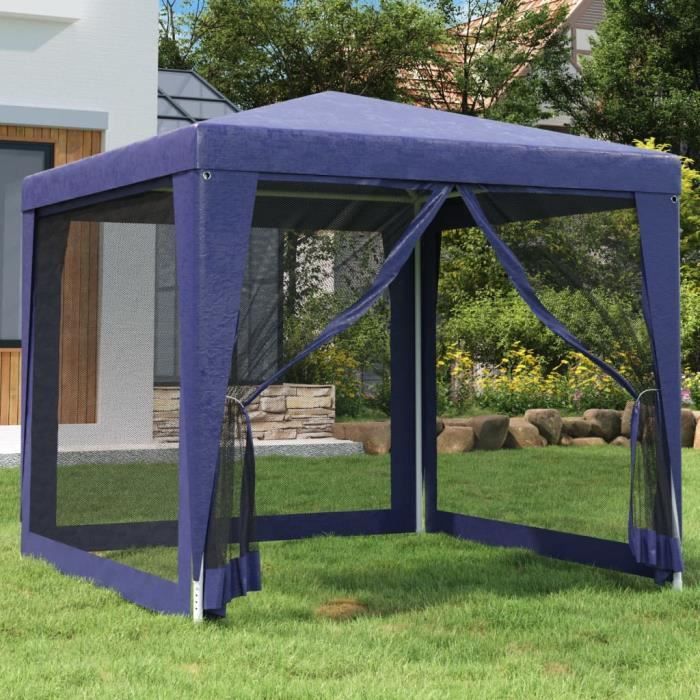 319222 vidaXL Party Tent with 4 Mesh Sidewalls Blue 2.5x2.5 M