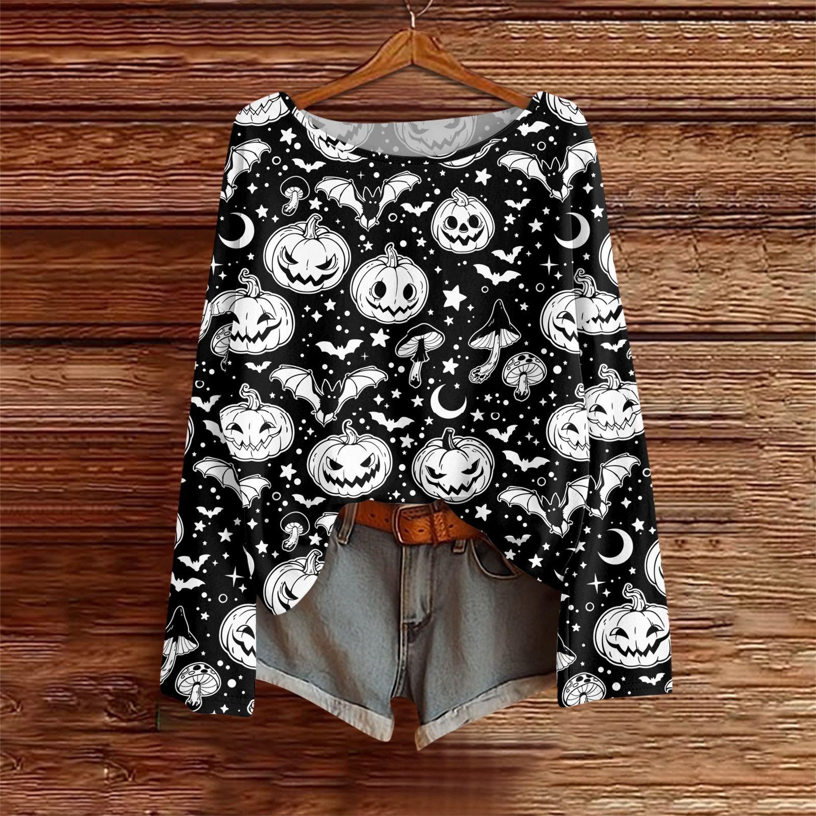 

Long Sleeve Shirts For Women Print Graphic Tees Blouses Casual Plus Size Basic Tops Pullover L чорний