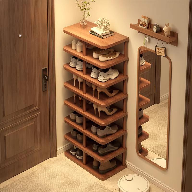 Wood Shoe Rack Multi-Tier Entryway Storage Shelf Sturdy Narrow Floor Organizer Space-Saving Storage for Home Hallway Room