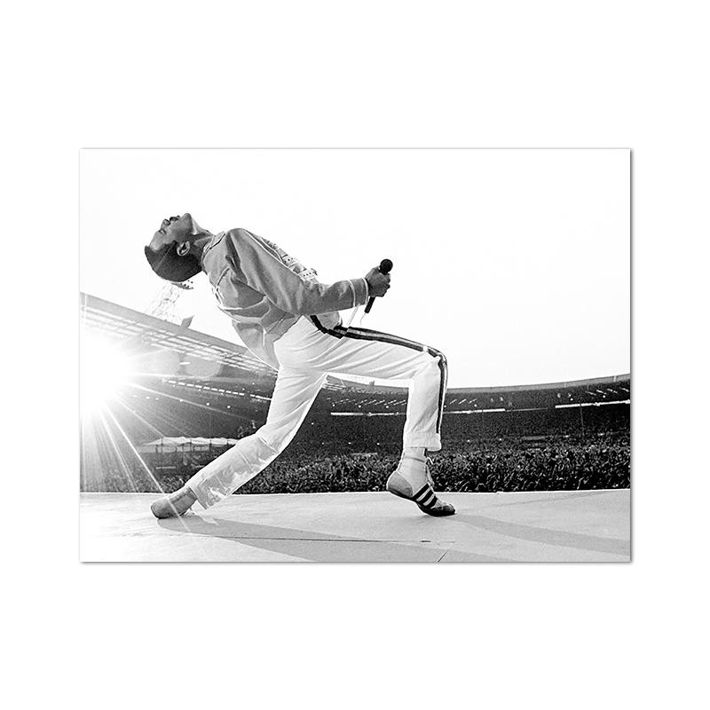 Freddie Mercury Silhouette Disegno a Linee Stampe d'Arte Bianco e Nero Poster Minimalista Immagini da Parete Musicali Pittura su Tela Decorazione