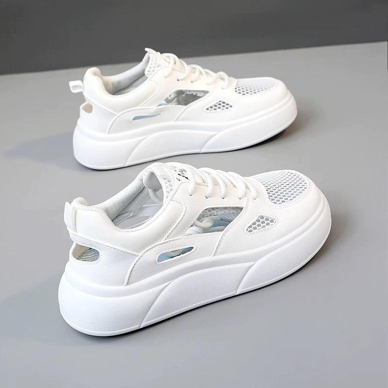 Women's Spring and Autumn New Thick-soled Hollow Breathable Versatile Casual Hole Shoes Sports Mesh Shoes