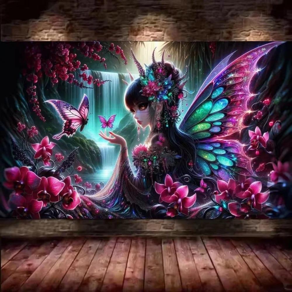 Purple Black Dragon Woman DIY Vibrant Colorful Orchid Flower 5D Full Diamond Painting Cross Stitch Kits Mosaic Embroidery