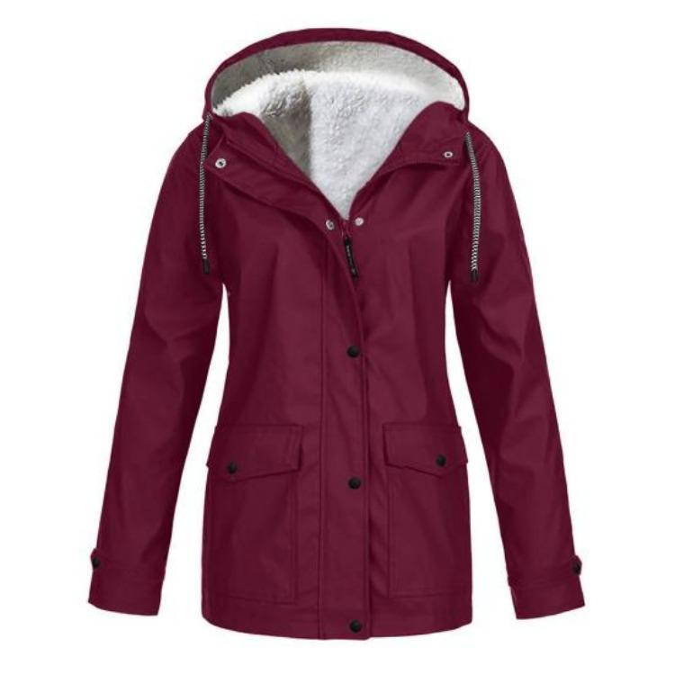 

Warm Fleece Lined Winter Coat for Women Hooded Mid Length Parka Jacket Plus Size Down Outerwear with Pockets Solid Color Press Button Zipper Closure S вино красного