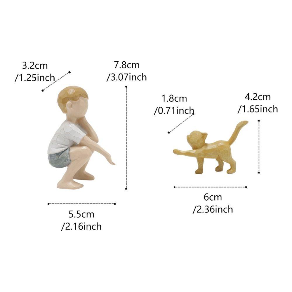 2Pcs/set Resin Crafts Boy Cat Figurines Hand-Painted Hand Carving Sculpture  Desktop