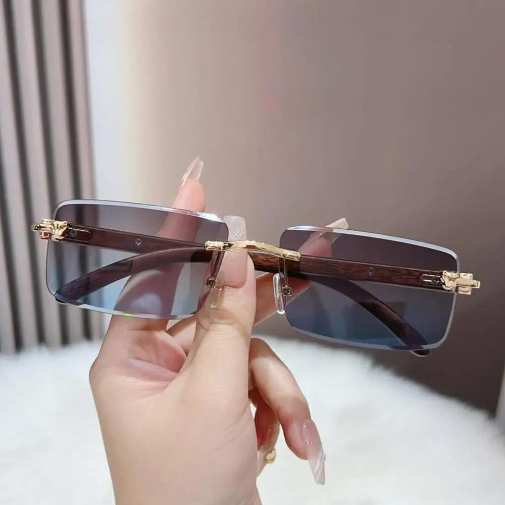 New Retro Cheetah Decoration Sunglasses For Women Men Trendy Rimless Shades Uv400 Summer Eyewear Fashion Ocean Lens Sun Glasses