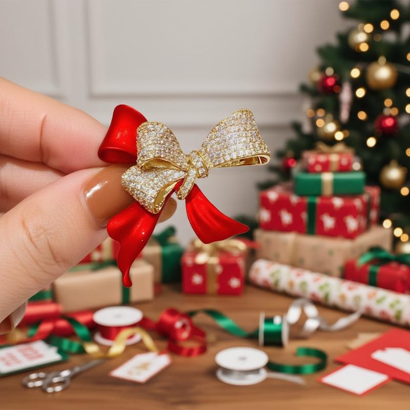 Fashion Rhinestone Red Bow Brooches For Women Clothing Coat Party Jewelry Accessries Gifts