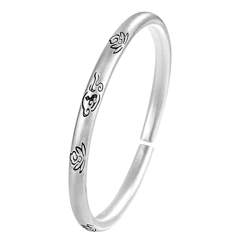 Silver Plated Vintage Peacock Lotus Bangle Sanskrit Buddhist Heart Sutra Women's Jewelry Gift for Ladies Fashionable Accessory