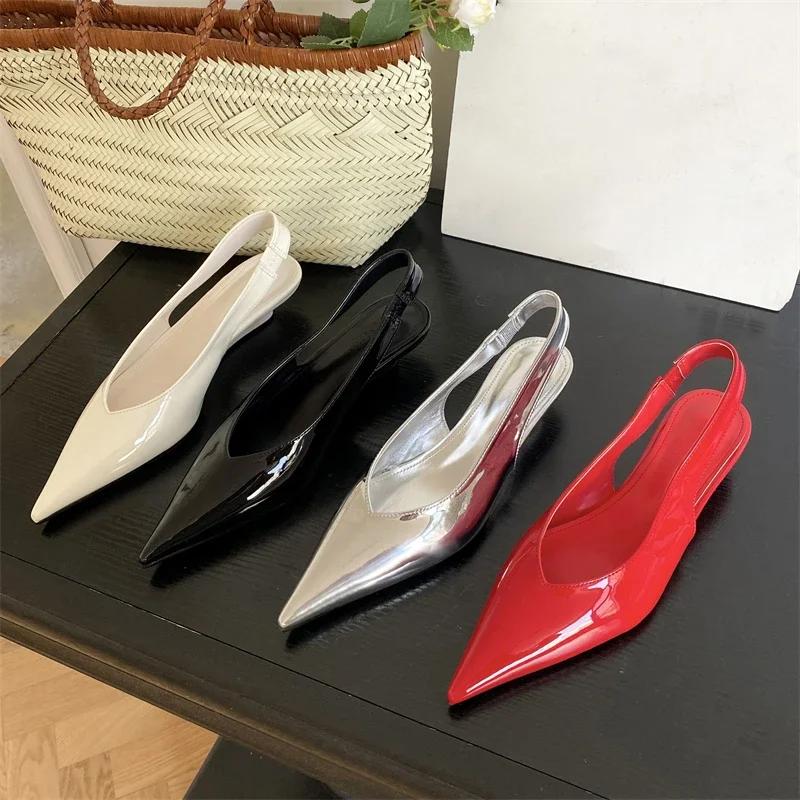 Fashion Fashion Patent Leather Pointed Toe Women Pumps Elegant Low Heels Sandals Casual Dress Street Style Shoes
