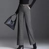 Women's Autumn   Winter Woolen High-Waisted Pants - Herringbone Elastic Waist Loose Straight-Leg Casual Trousers