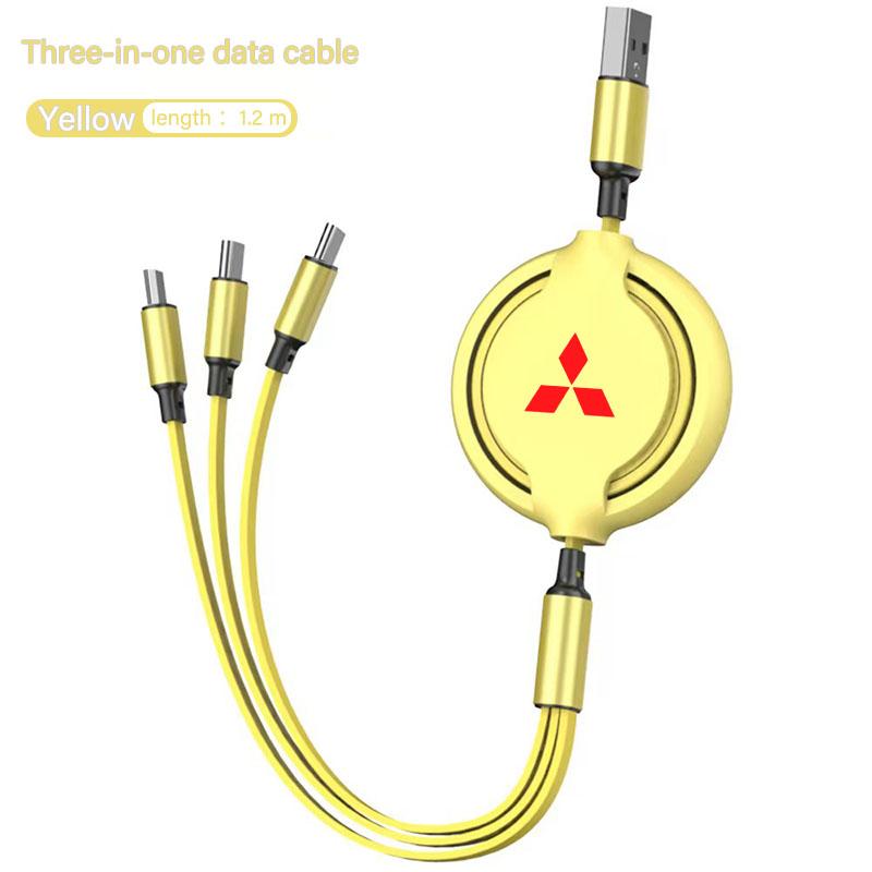 

Car 3 In 1 Retractable Fast Charging Data Cable Accessories For Mitsubishi Eclipse Lancer Outlander Pajero ASX Colt I200 Space