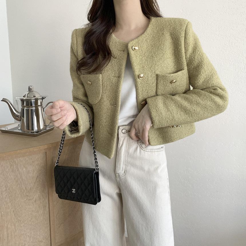 Button Up Jackets for Women Autumn New Fashion Vintage Long Sleeve O Neck Jacket Chic Solid Pockets Casual Coats