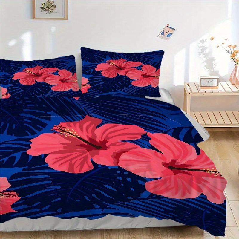3pcs Tropical Flowers Bedding Set, Breathable and Soft, Suitable for All Seasons, Ideal for Home Use, Suitable for Bedroom Decor 21178