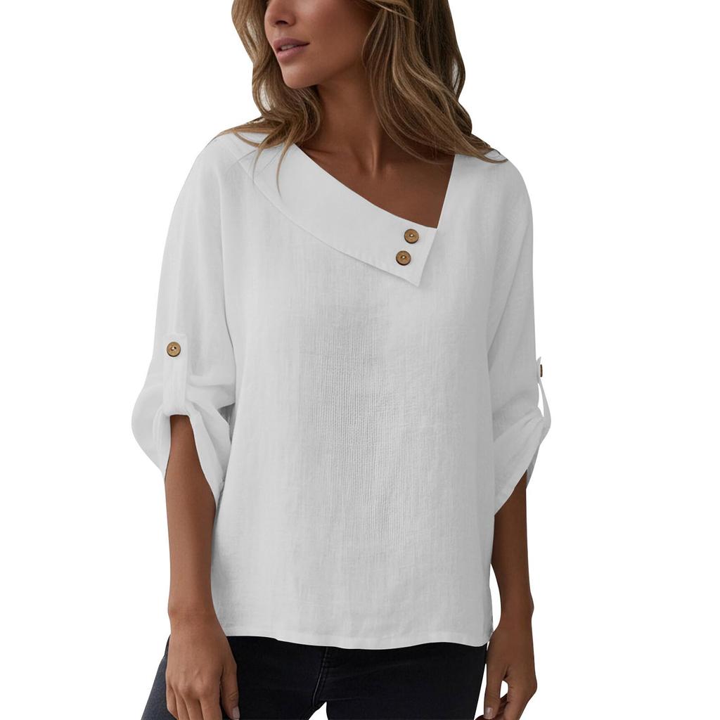 Women's Fashion Casual 3/4 Sleeve Button-Up T-Shirt Pullover Top