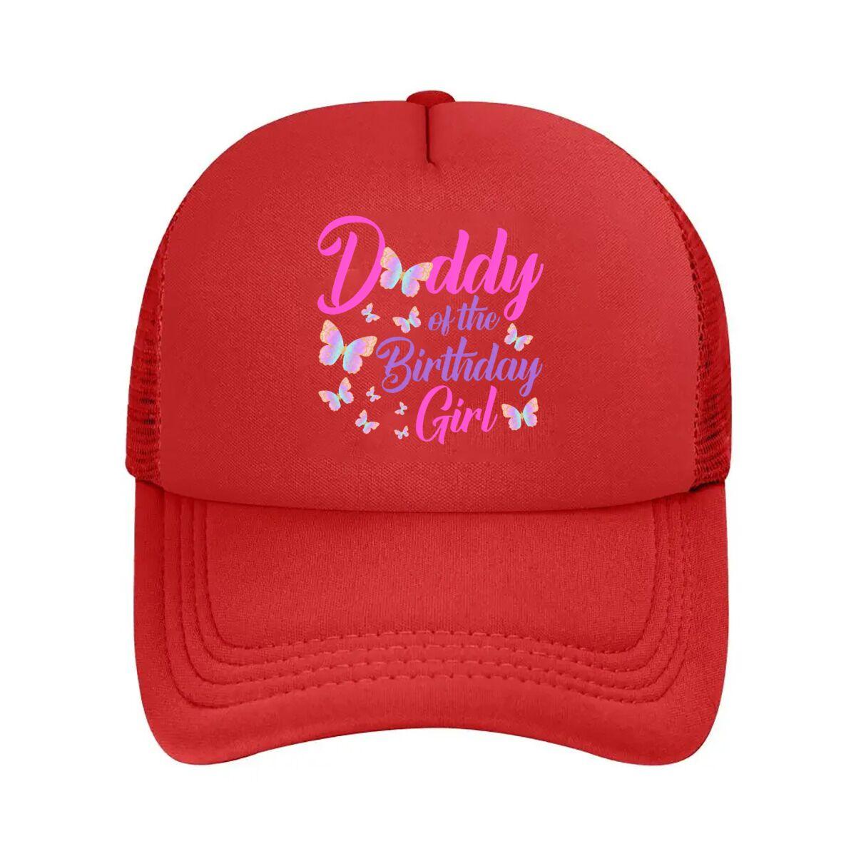 Butterfly Print Daddy of the Birthday Girl Mesh Baseball Cap Hip Hop Adjustable