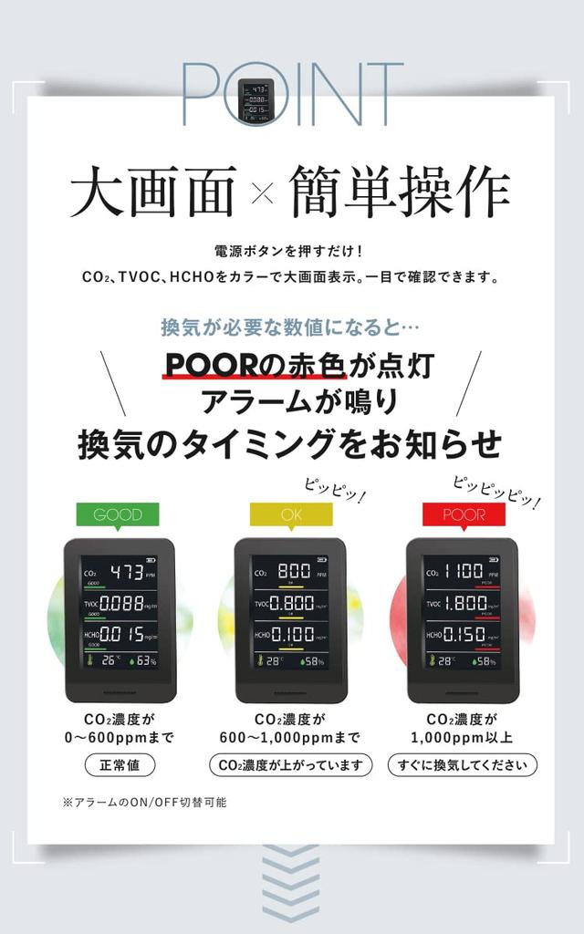 OMNI HCOM-CNJP002 Japanese-Made Multi-Function CO₂ Concentration Meter, Black