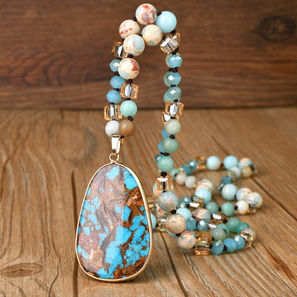 Hand Knotted Emperor Stone Pendant Long Necklace Light Luxury Stone High-end Sweater Chain