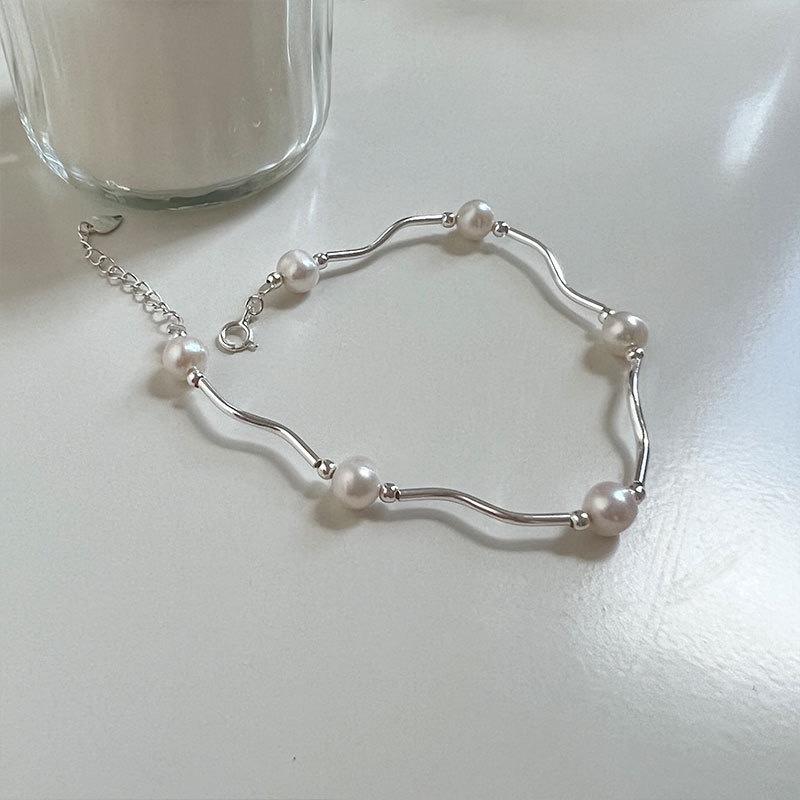 Qiqi Small Fresh Pearl Tube Bracelet Women'S Simple Handmade Wave Bracelet Small Student Girlfriend Silver Jewelry Women