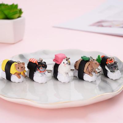 Sushi Food Cat PVC Animal Pendant Key Ring Chain Handbag Hanging Accessories