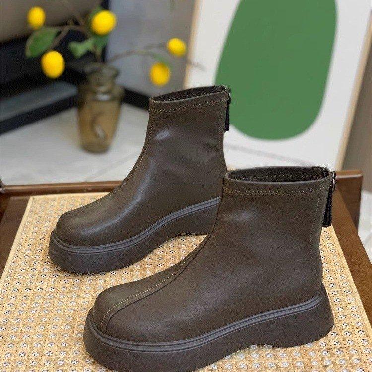 Small Thick-soled Heightening Short Boots Autumn and Winter Thin Velvet Thin Boots Chelsea Boots Elastic Boots Martin Boots