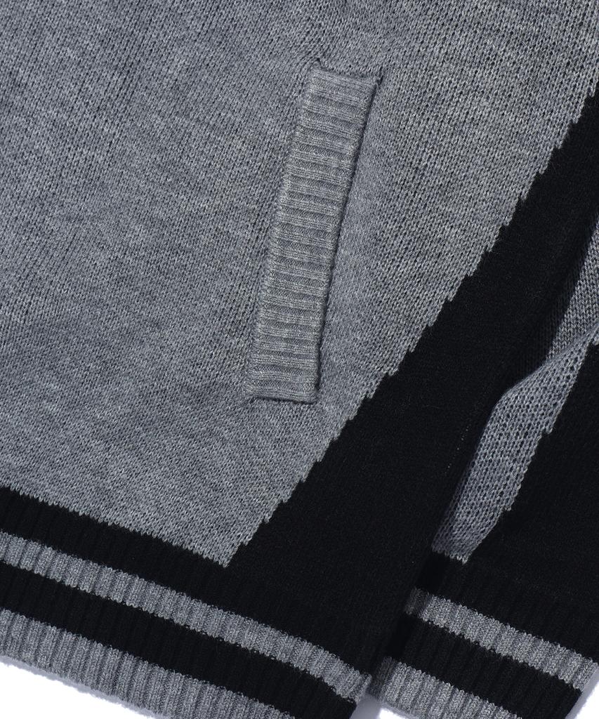 Eonoideu Color Block Jacquard High-Neck Knit Zip-Up Lq5Su516_Melange Grey
