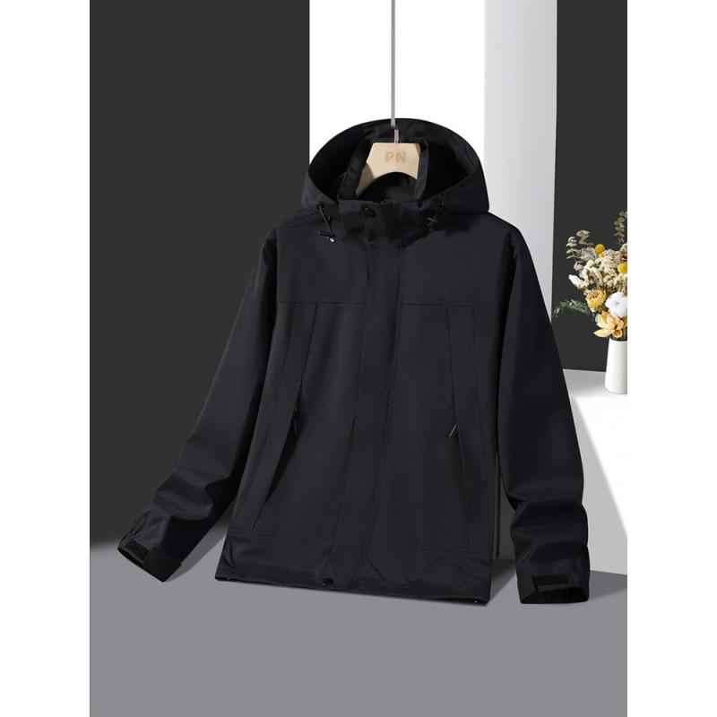 Unisex Waterproof Windproof Hiking Jacket With Detachable Hood Lightweight Outdoor Raincoat Trekking Camping Cycling