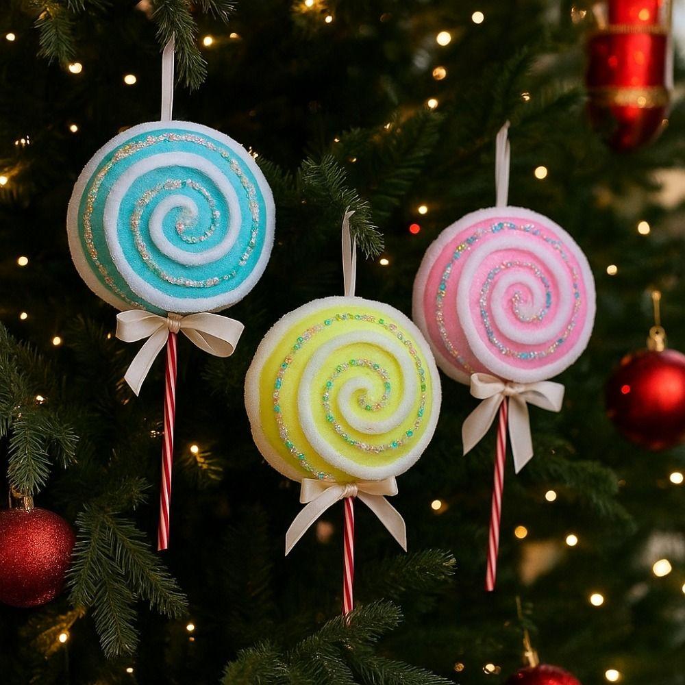 Colorful Christmas Macaron Lollipop Cartoon Foam Lollipop Branches Bow Hanging Fake Lollipop Models Wedding Decorative