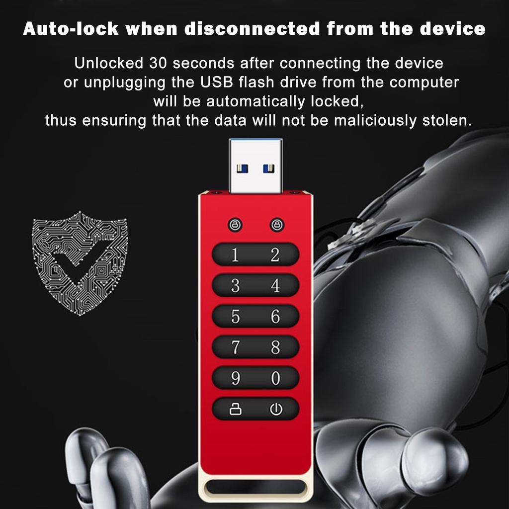 Encrypted USB Drive Secure USB Flash Drive 64GB AES256 bit USB 3.0 Hardware Password Memory Stick Automatic Lock for