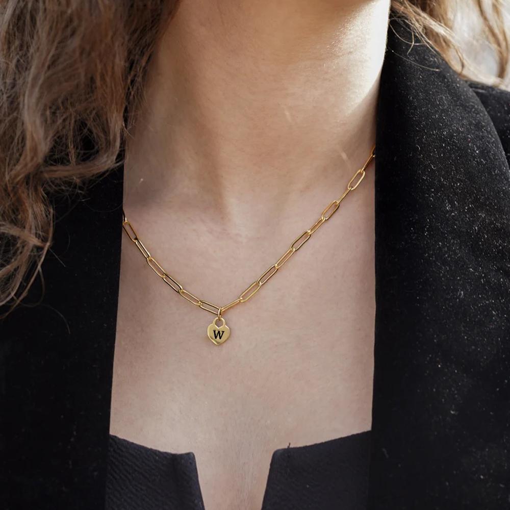 Atoztide Personalized Custom Heart Necklace for Women Stainless Steel Hollow Letter Nameplate Choker Wave Chain Jewelry Gifts