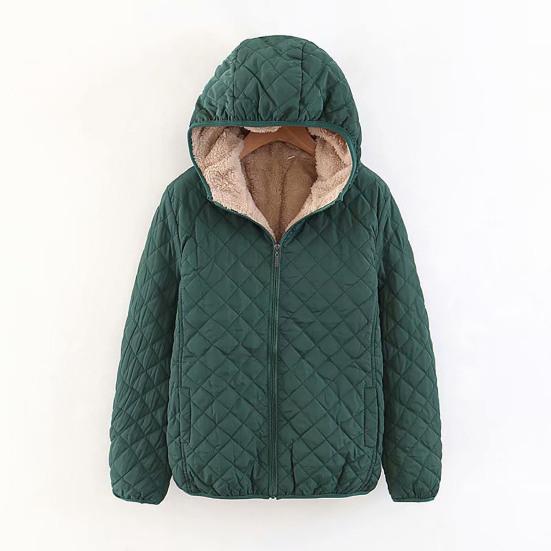 Women Coat Solid Color Hooded Plush Thicken Winter Jacket for Work