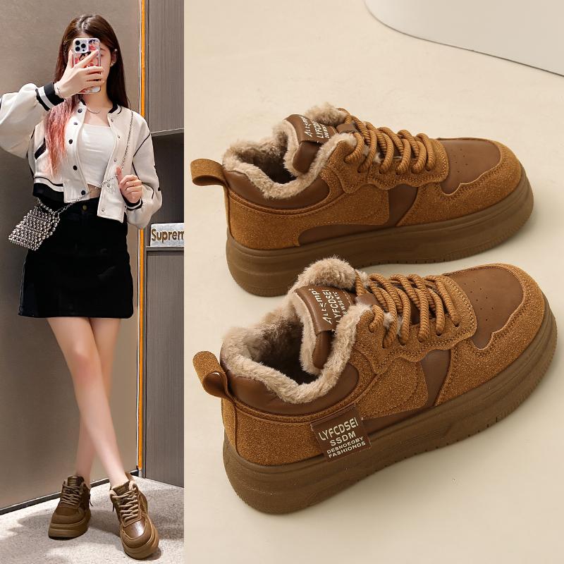 velvet Maillard thick-soled heightening casual shoes winter new thickened warm cotton shoes sports board shoes