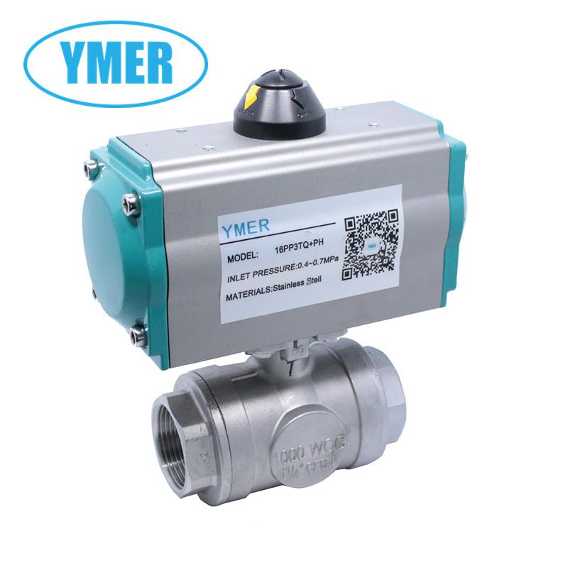 304 Stainless Steel Pneumatic Threaded Ball Valve with Internal Thread, Three-way (T-port/L-port) Shut-off Valve