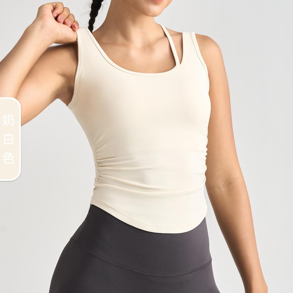 Yoga Clothes Women's Beautiful Back Fitness Clothes Sports Outdoor U-shaped Side Pleated Yoga Vest Top Yoga Clothes Women