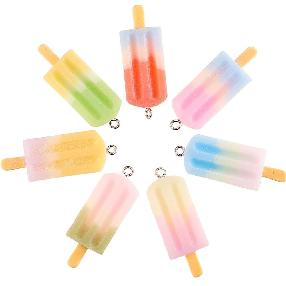 10/20/40 Pieces of 7-color Ice Cream Pendant, Rainbow Resin Popsicle Pendant, DIY Earrings, Keychains, Necklaces, Bracelets, Jewelry Making