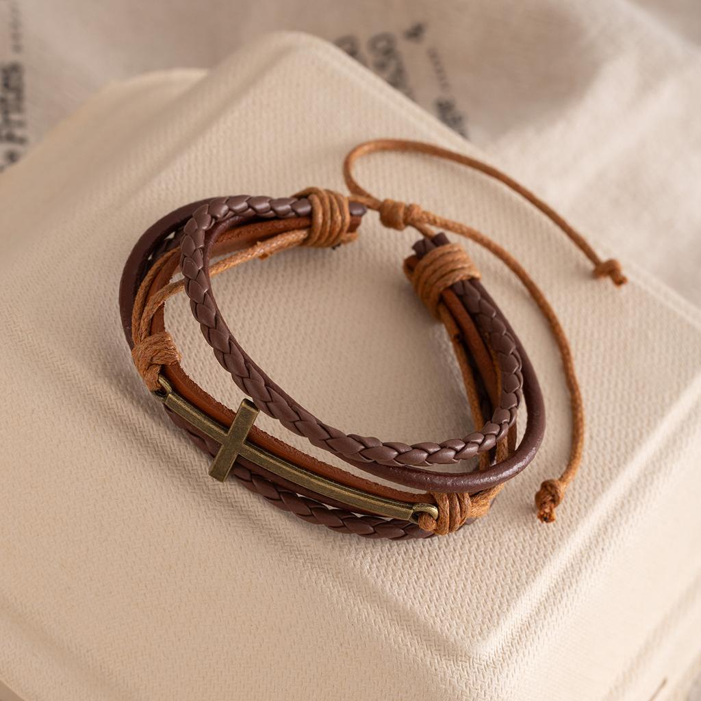 Retro Ethnic Style Leather Woven Multi-Layer Bracelet Fashion Cross Trend Bracelet Temperament Niche Simple Jewelry