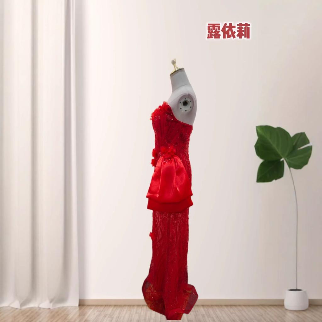 European and American new sexy tube top three-dimensional flower slim hip bow party dinner long dress