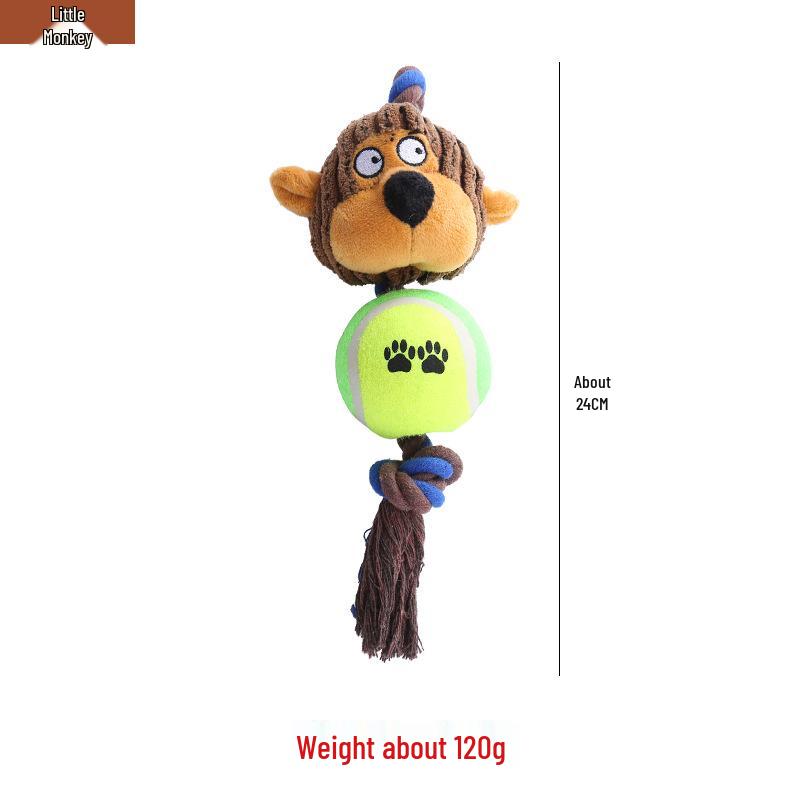 Corduroy Tennis Ball Dog Toy: Little Monkey Cow Shape with Paw Print Cotton Rope and Squeaker.