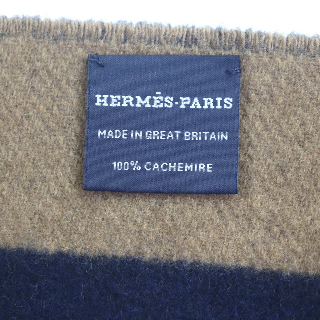 Excellent HERMES Scarf Sangle a Bookle With Fringe Navy Cashmere Mens Used