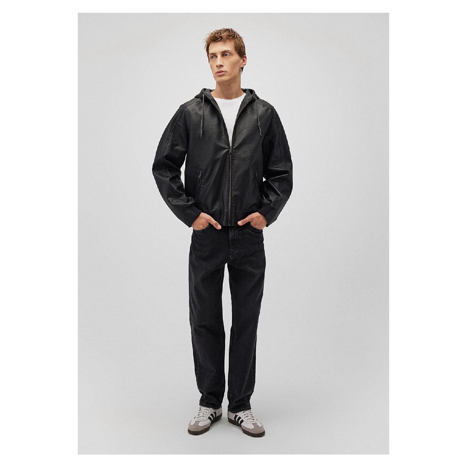 

Hooded Black Faux Leather Jacket Regular Fit / Normal Cut 0110437-900 XS чёрный