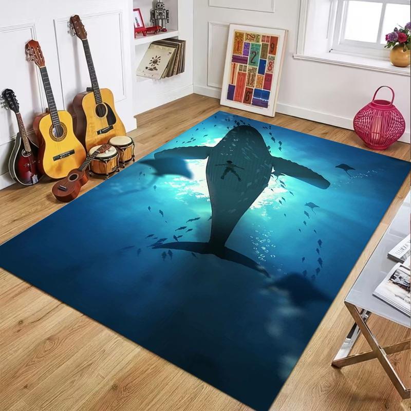 

2D Whale Ocean Forest Area Rug Fantasy Underwater Sea Life Decorative Floor Mat for Living Room Bedroom Home Decor 40X60CM
