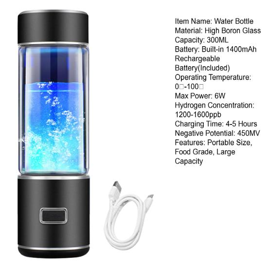 300ML Wasserstoffreiches Wasserflasche SPE PEM Technologie Tragbare Glas Wasserstoffwasser