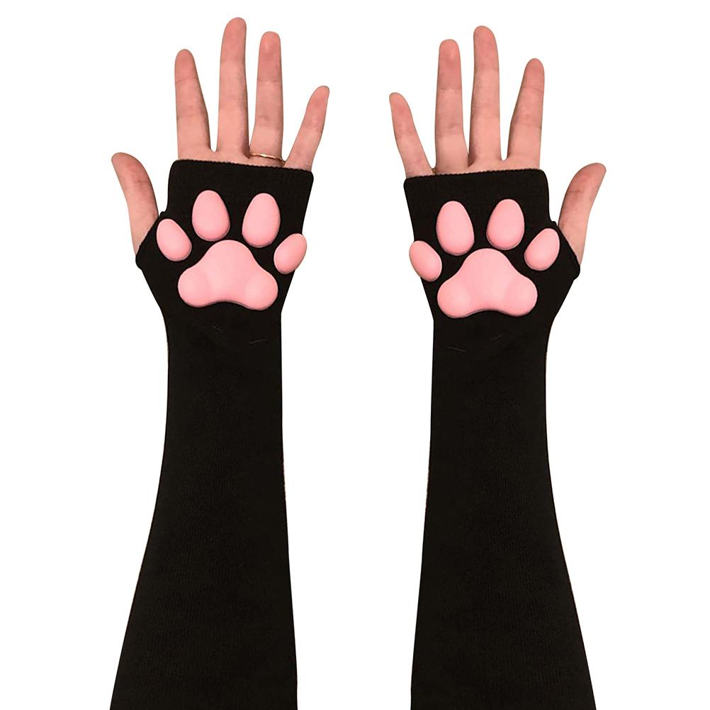 Kawaii Cat Paw Mittens Gloves Cute Soft 3D Toes Beans Fingerless Gloves Cat Claw Paws Pads Sleeves Cat Cosplay