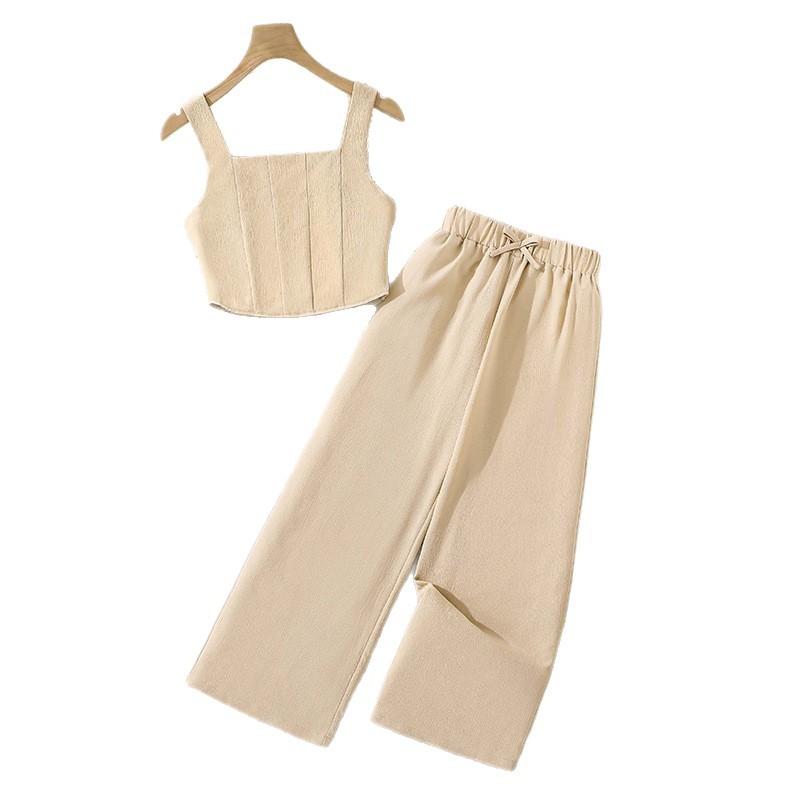 Girls' Fashionable Outfit - Summer Children's Solid-color Camisole Top and Casual Pants Set