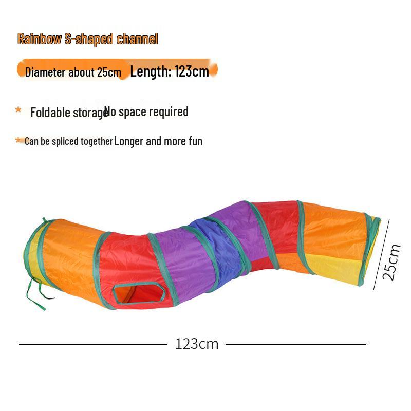 Tęczowy Tunel dla Kota i Wędka z Piórami: Labirynt dla kociaka, Zabawka, Legowisko i Otwór do zabawy