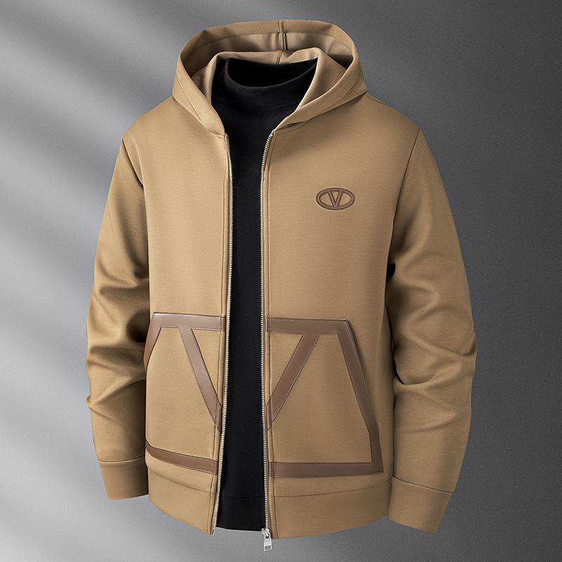 

Men s Modal Hooded Zip-Up Cardigan: High-Grade, Warm, Stretch Long Sleeve Jacket for Autumn/Winter. XL хакі