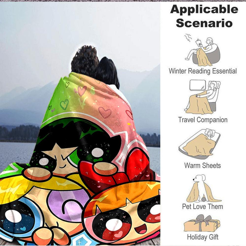 1pc Powerpuff Girls Flannel Throw Blanket Lightweight Soft Warm All Season Blanket for Sofa, Bed, Travel,L1028080